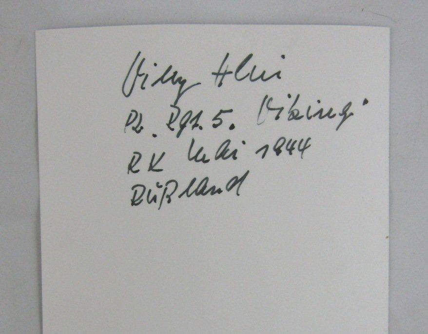 Waffen SS KVK Recipient OberSturmfuhrer Willy Hein Signed Photo