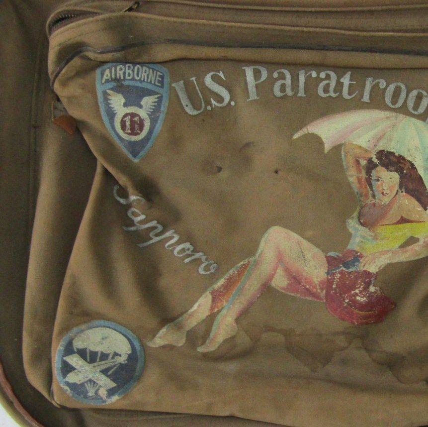 WW2 US Paratrooper B-4 Suitcase W/Occupation Artwork-11th AB/187th PGI-Named (FE-89)