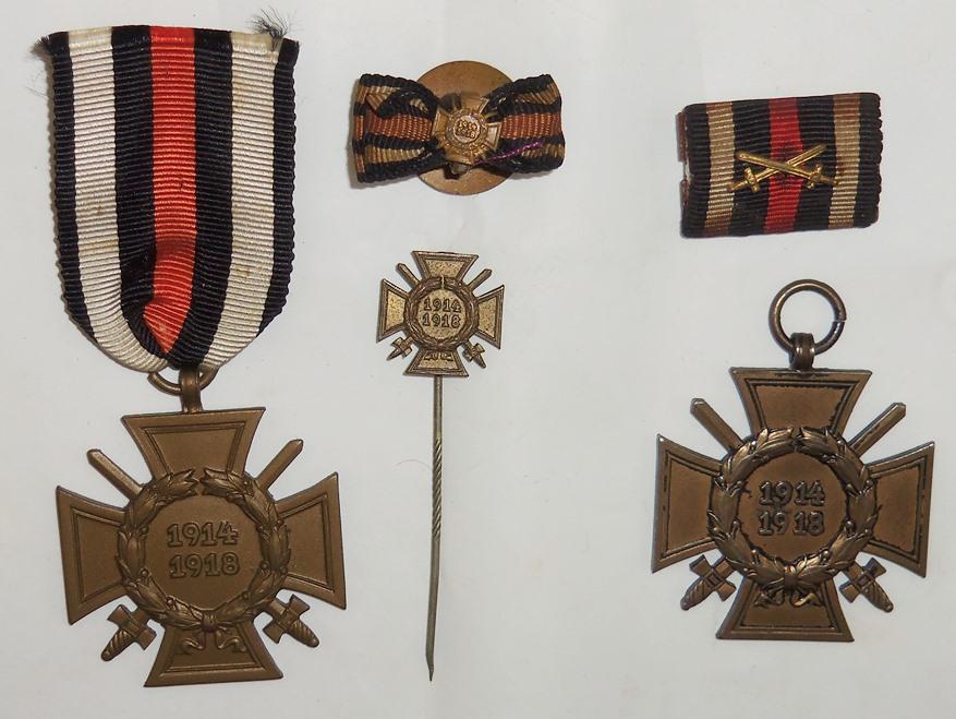 5pcs-WW1 German Honor Crosses W/Swords-Ribbons-Stickpin