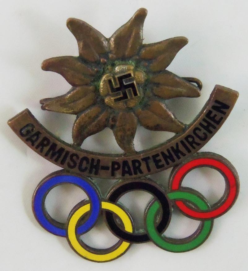 Garmisch-Partenkirchen Badge W/Enamel Olympics Rings-Edelweiss-Maker Marked