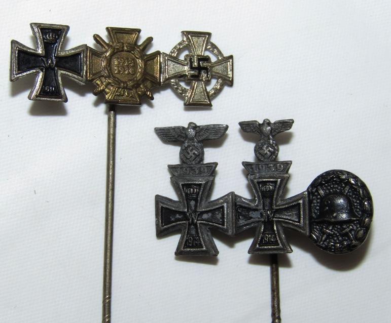 2pcs- WW1/WW2 Multi Award Stickpins-Iron Crosses With Spanges Etc.