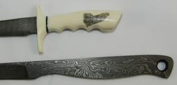 2pcs-Miniature Damascus Knives-One Is Maker Marked COOK