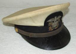 WW2 US Navy Lower Officer Ranks White Top Visor Cap With Bullion Insignia