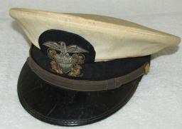 WW2 US Navy Lower Officer Ranks White Top Visor Cap With Bullion Insignia