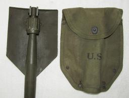 Minty WW2 U.S. Army Folding Shovel With Canvas Carry Cover.