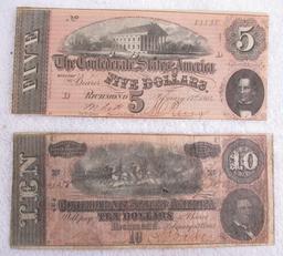 5 pcs. Civil War Confederate Currency