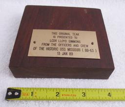 Original Teak Wood from Deck Of The USS Missouri-4" Piece.