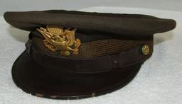 WW2 U.S. Army/Army Air Corp Officer's OD Visor Cap-Military Issue. 7-1/2 Size.