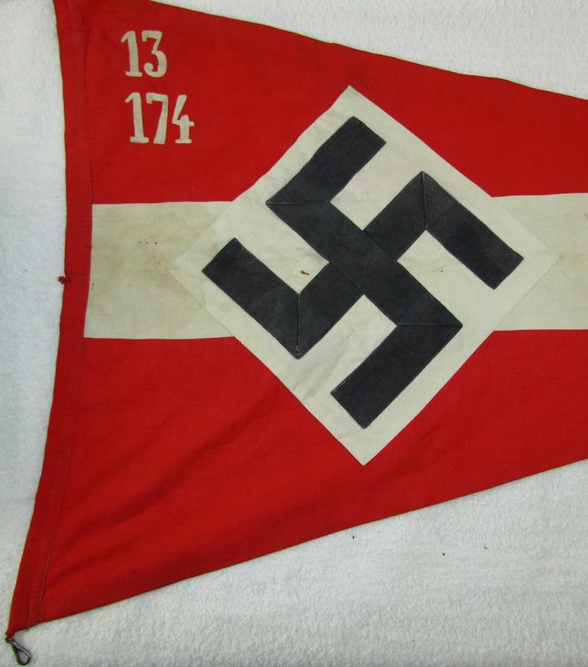 Scarce Hitler Youth District Marked Pennant Banner-Double Sided