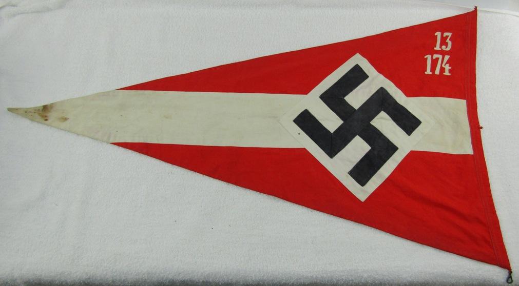 Scarce Hitler Youth District Marked Pennant Banner-Double Sided
