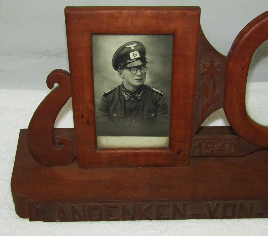 WW2 German POW Soldier Prison Art Hand Carved Wooden Desk/Mantel Picture Frame