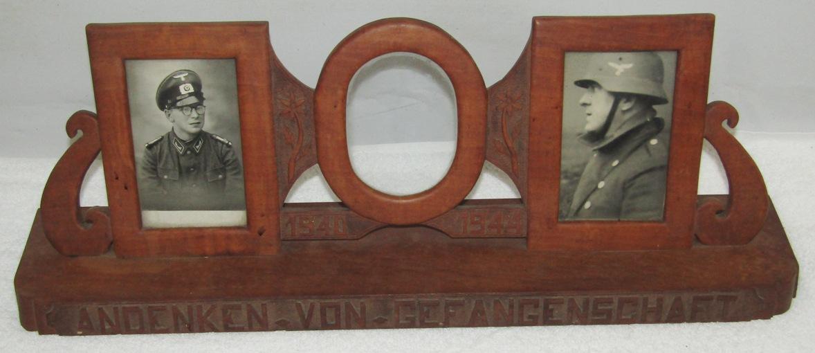 WW2 German POW Soldier Prison Art Hand Carved Wooden Desk/Mantel Picture Frame