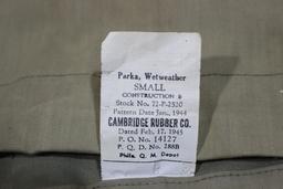 US WW2 Army Foul Weather Rain Jacket. RARE. Mint Condition.