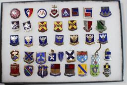 US WW2 Lot of 39 DI's DUI's Distinctive Unit Insignia Crests Pins.