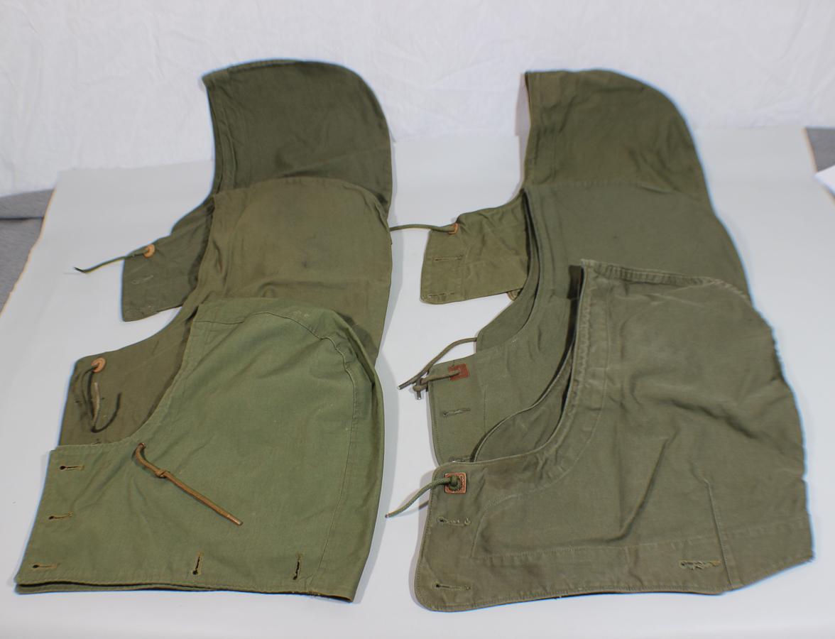 Lot of 6 US WW2 M43 Field Jacket Hoods.  Most Marked. Some Variants.