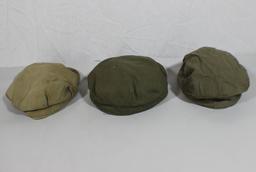 Lot of 3 US WW2 Army & USMC HBT Field Combat Cap Hats.
