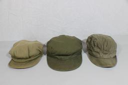 Lot of 3 US WW2 Army & USMC HBT Field Combat Cap Hats.