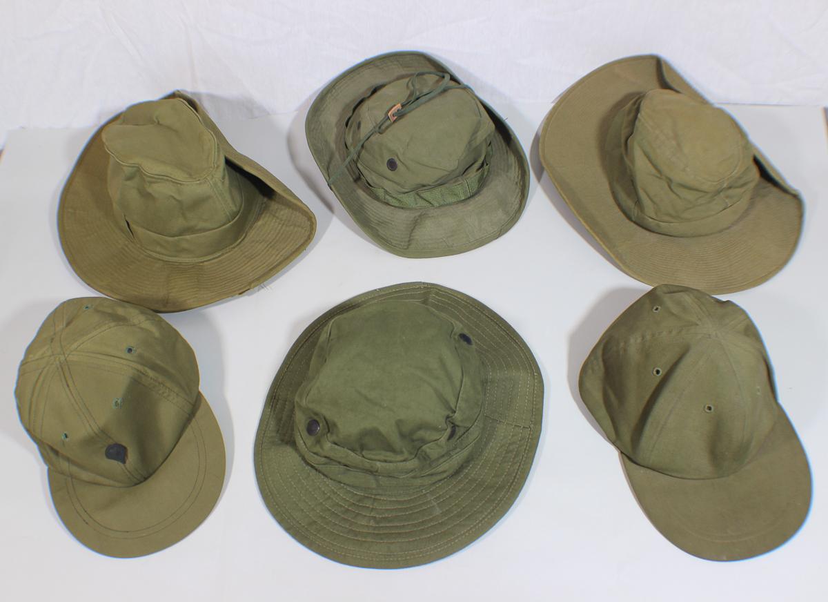 Lot of 6 US & Australian Vietnam War Boonie Hats, Ball Caps, And Bush Slouch Hats