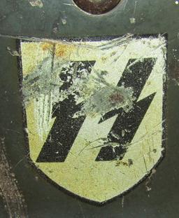 WW2 Double Decal Waffen SS M35 Helmet With Chin Strap/Liner-Named! Q66-Combat Worn Example