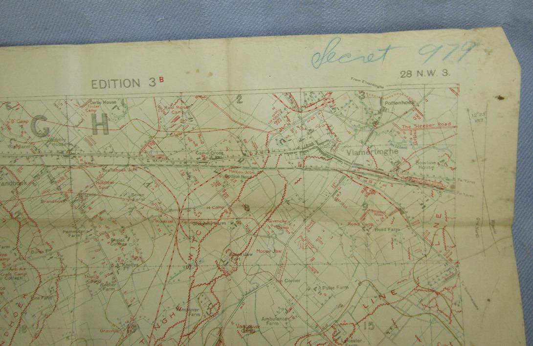 Rare WW1 Trench Map-Marked "SECRET"