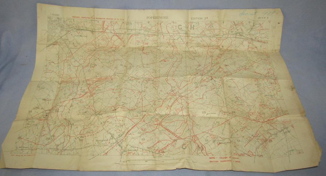 Rare WW1 Trench Map-Marked "SECRET"