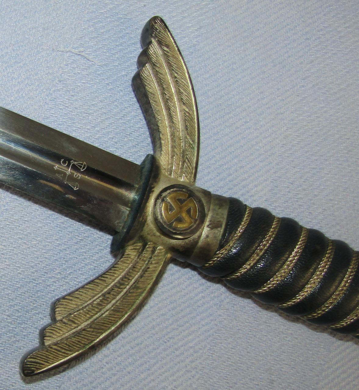 Early Nickel Fittings Luftwaffe Officer's Sword W/Scabbard/Hanger-ALCOSO