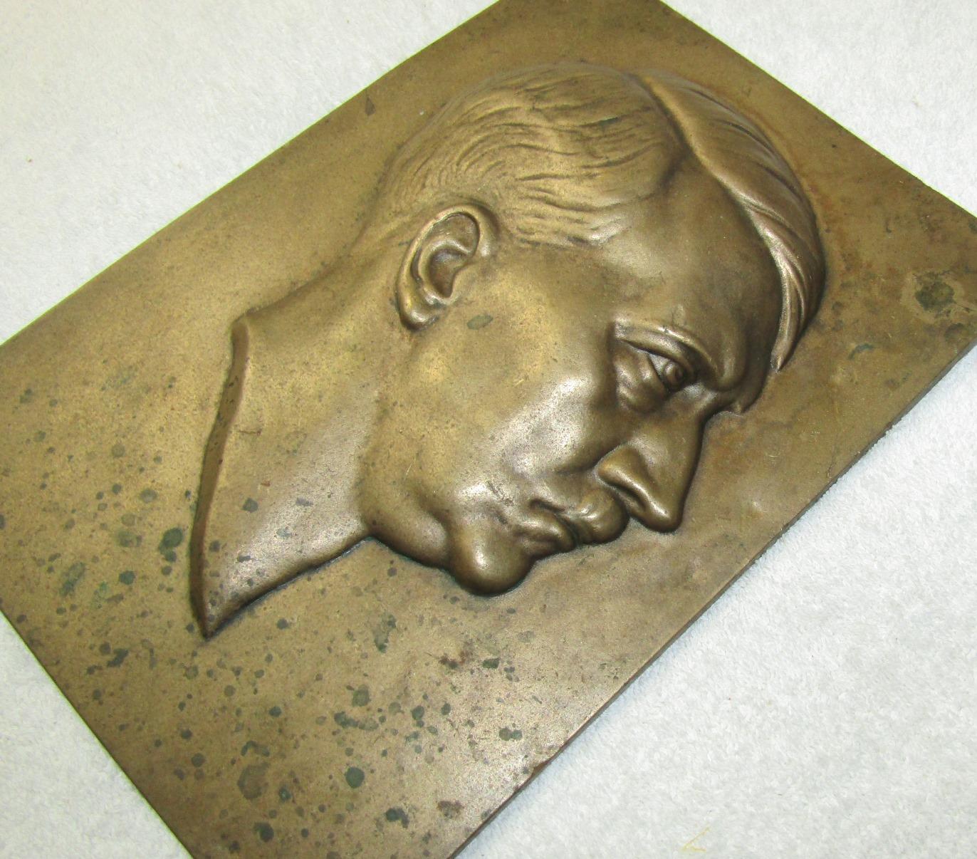 Rare Early 3rd Reich Bronze Hitler Head Side Profile Plaque Device-Dated 1934