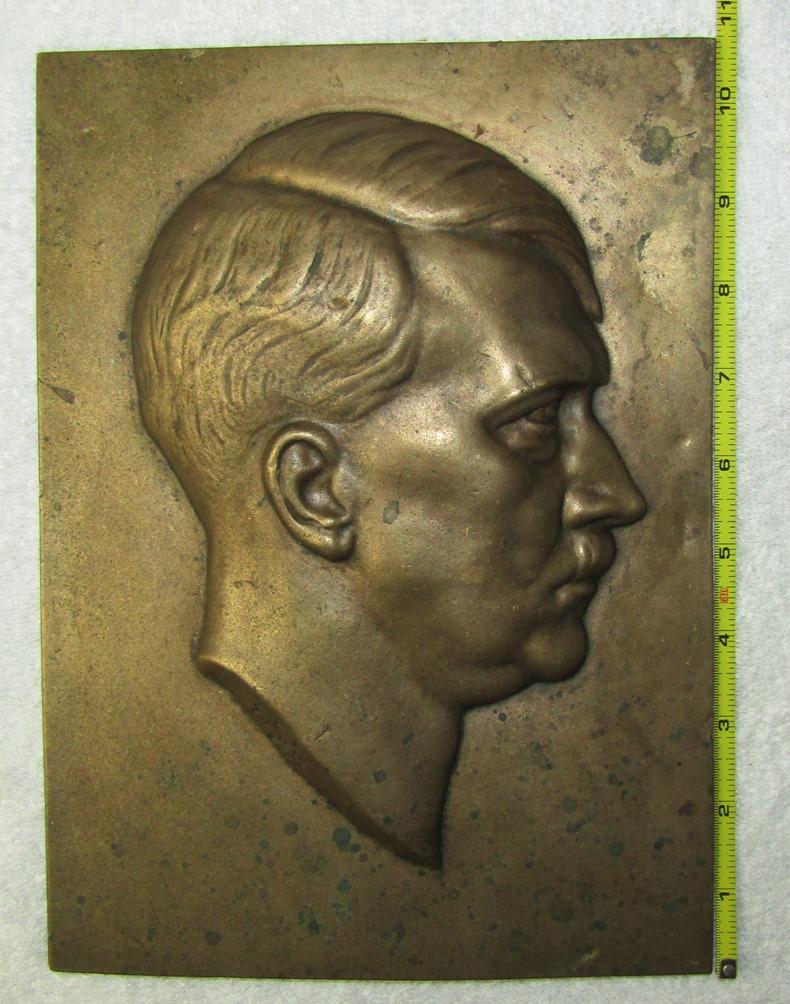 Rare Early 3rd Reich Bronze Hitler Head Side Profile Plaque Device-Dated 1934