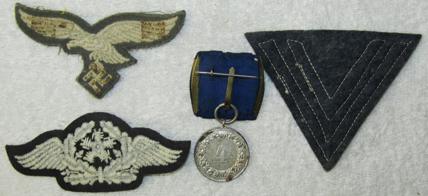 4pcs-Misc. Luftwaffe Insignia-Cap Eagle-Aircraft Mechanic-4yr Service Medal W/Ribbon Device