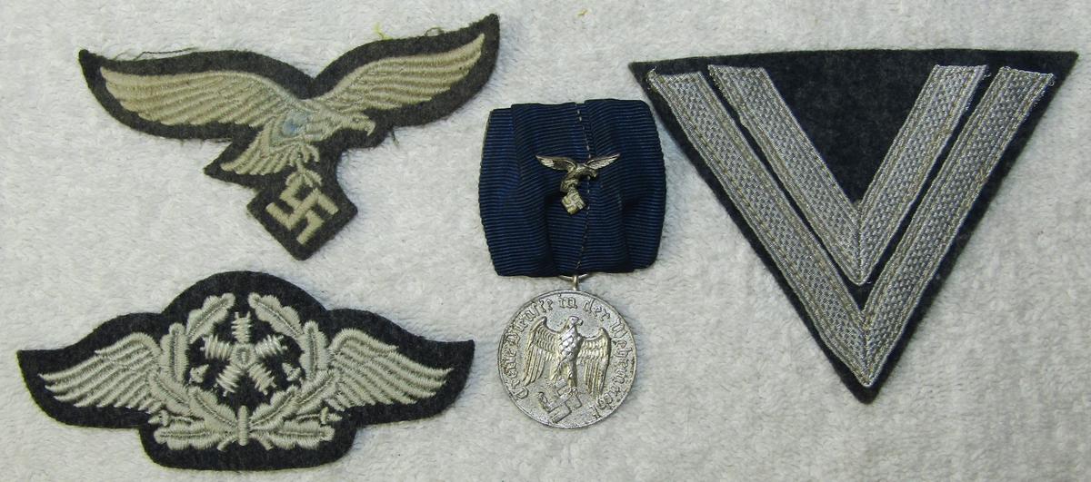 4pcs-Misc. Luftwaffe Insignia-Cap Eagle-Aircraft Mechanic-4yr Service Medal W/Ribbon Device