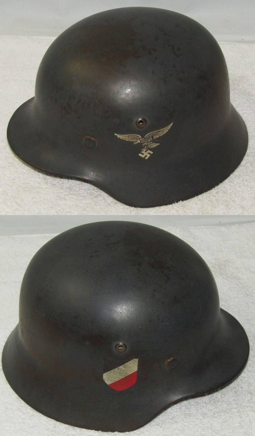 Luftwaffe Double Decal M35 Helmet-"Straight Leg" Adler-Soft Leather Liner