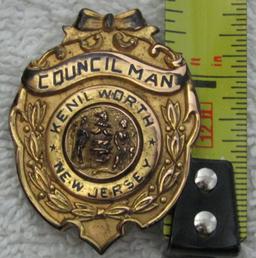 1930's Vintage "CITY OF KENILWORTH, NJ. COUNCILMAN" Badge