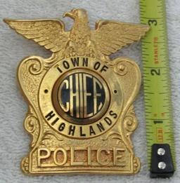 Ca. 1960-70's "TOWN OF HIGHLANDS, N.C. POLICE CHIEF" Cap Badge