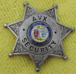 ca. Early 1970's "SOUTH CAROLINA AVX (Industrial Corp) SECURITY" Badge