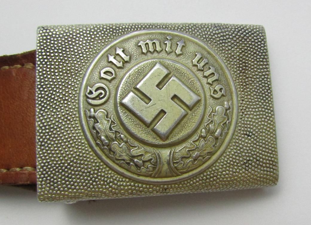 WW2 Nazi Police Belt Buckle With Leather Tab-Scarce Maker Of Dransfeld & Co.-1940 Dated