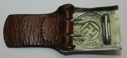 WW2 Nazi Police Belt Buckle With Leather Tab-Scarce Maker Of Dransfeld & Co.-1940 Dated