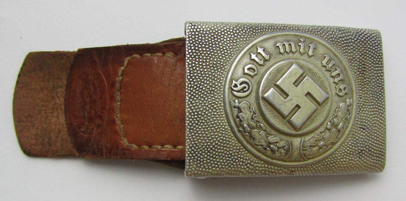 WW2 Nazi Police Belt Buckle With Leather Tab-Scarce Maker Of Dransfeld & Co.-1940 Dated