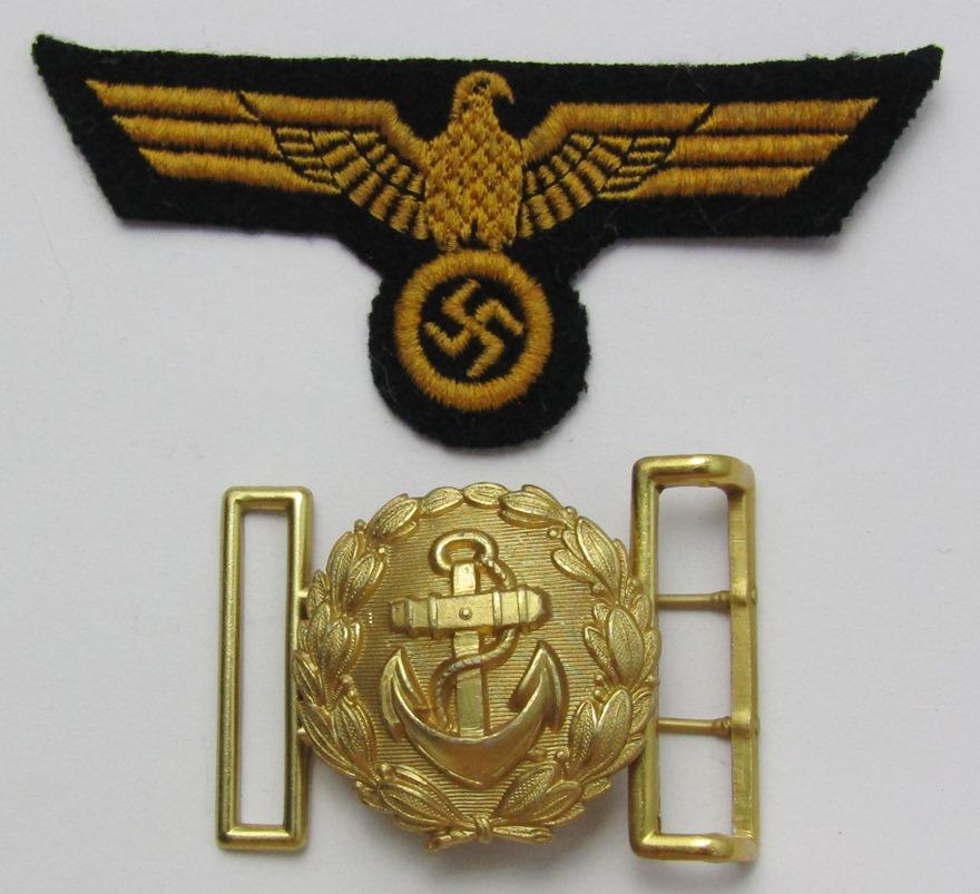 2pcs-WW2 Kreigsmarine EM Breast Eagle-Officer's Small Size Brocade Belt Buckle