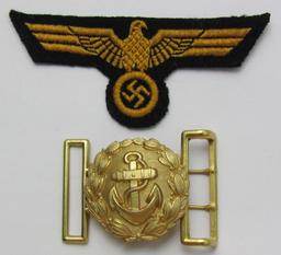 2pcs-WW2 Kreigsmarine EM Breast Eagle-Officer's Small Size Brocade Belt Buckle