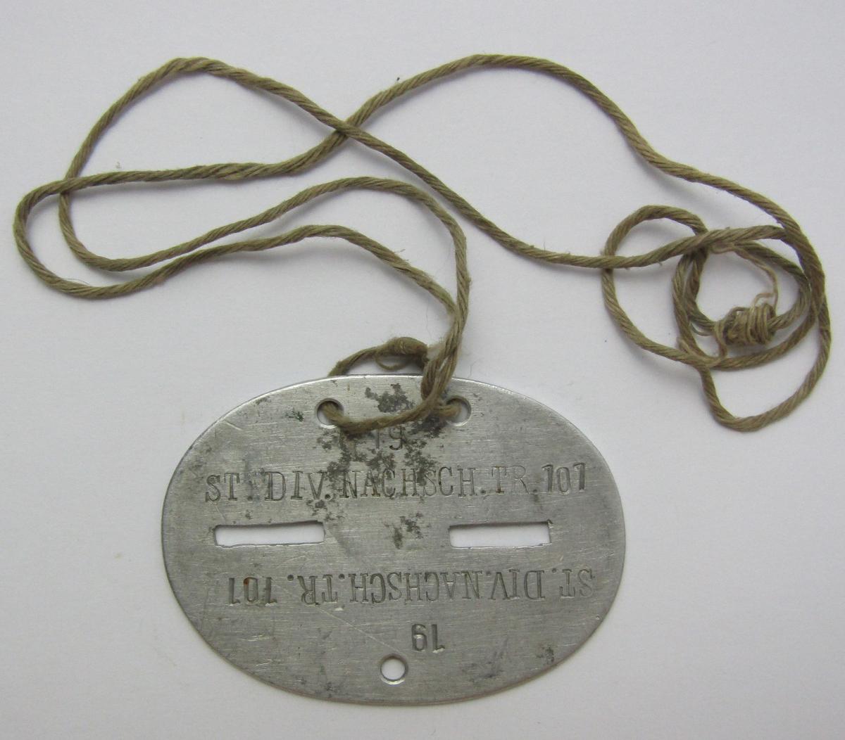 Original Period WW2 German Supply Troops Soldier's "Dog Tag" With Neck Cord