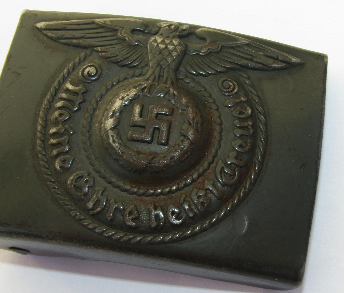 Original WW2 Period Waffen SS Belt Buckle For EM with Rare OD Paint Combat Finish By RODO