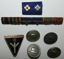 7pcs- Misc. German Ribbon Bars-"Der Stahlhelm" Uniform Buttons-Frauenwerk Member Badge