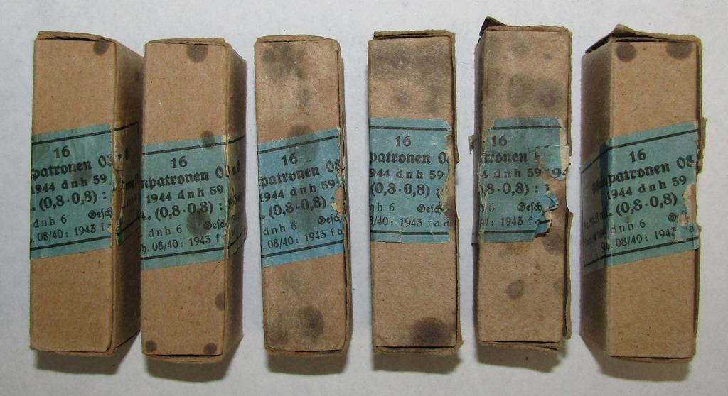 6 Boxes(96 Rounds Total) WW2 German 9mm Luger/P38 Pistol Ammo-1944 Dated "dnh"