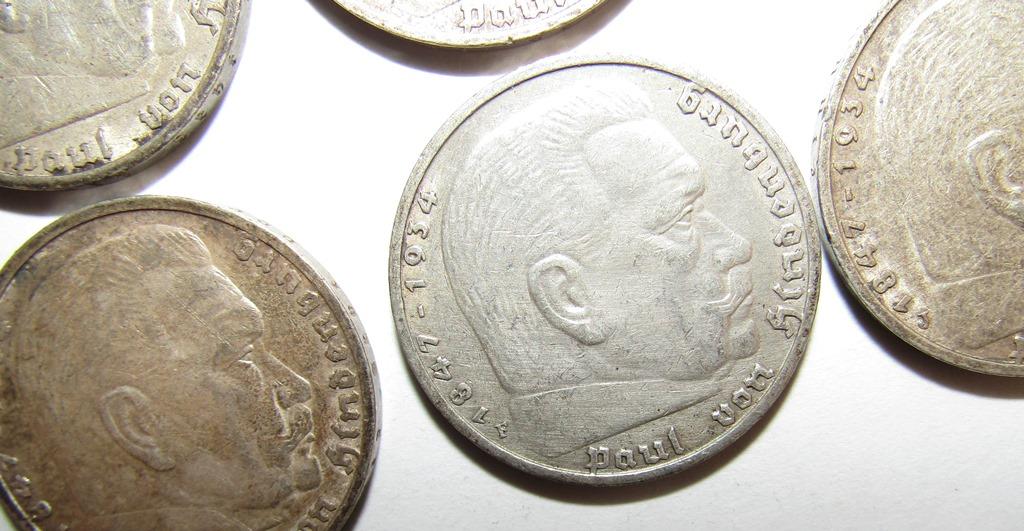 9pcs-1937 Deutsches Reich 5 Mark Silver Coins