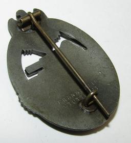 Panzer Assault Badge In Bronze-Maker Marked "FRANK & REIF STUTTGART"