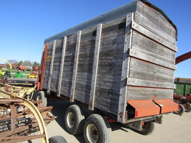 1577. 349-754, H&S XL 16 FT. WOODEN FORAGE BOX ON KNOWLES HD TANDEM AXLE WA