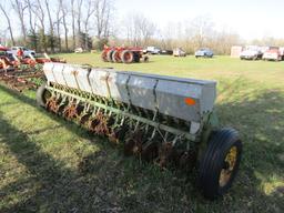 121. JOHN DEERE VAN BRUNT 12 FT. DOUBLE DISC GRAIN DRILL ON LOW RUBBER, GRA