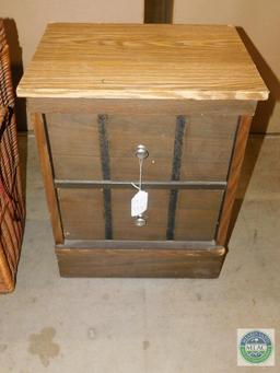 Nightstand Table & Wicker Hamper Lot