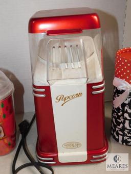 Lot of Cups, Nostalgia Electric Popcorn Maker, Candle, & Dip Bowl Set