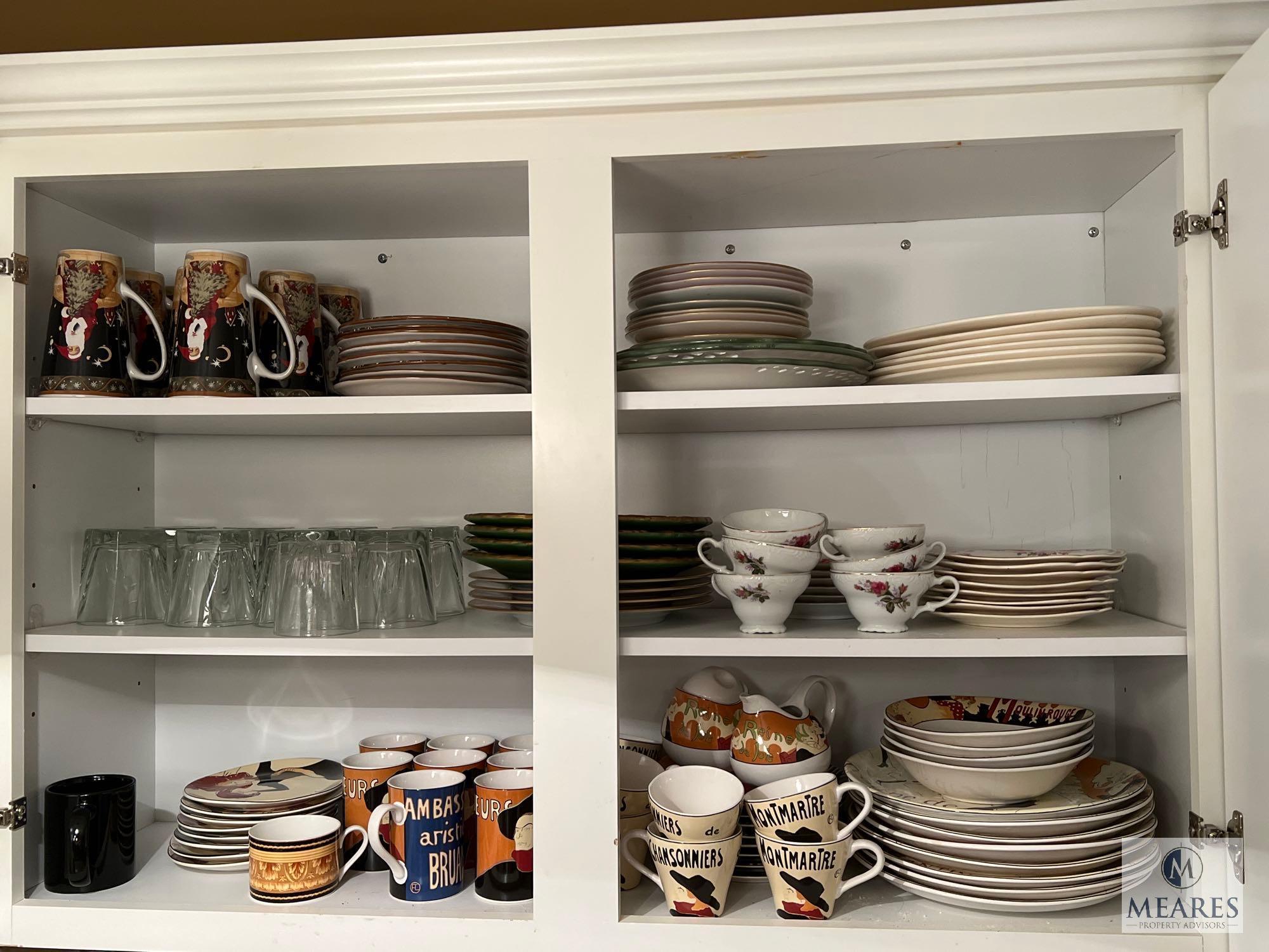 Contents of the Top of Kitchen Cabinet, Plates, Cups, Mugs